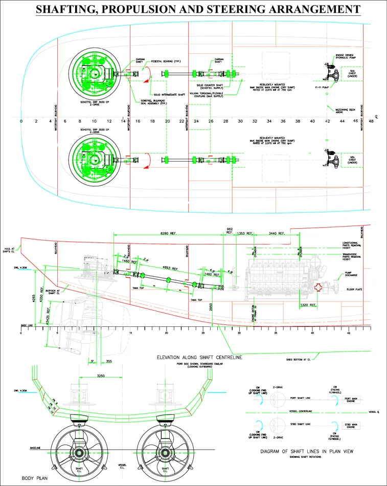 Shafting, Propulsion and Steering Arrangement — marine drafting sample